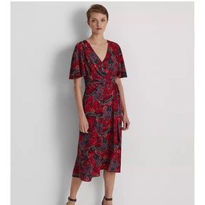 Lauren Ralph Lauren Red and Blue Paisley Midi Dress